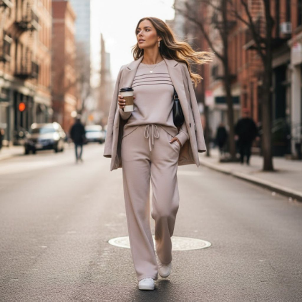 đĽLAST DAY 45% OFFâ¨Womenâs Crew Neck Lounge Set - Soft Cotton Top & Drawstring Pants